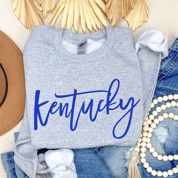 NEW Royal Blue Script Kentucky Unisex Fit Crewneck Sweatshirt - Picture 2 of 6